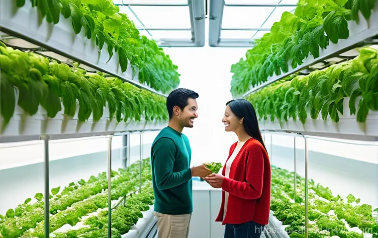 미래 공동체의 농업 혁신 - **Prompt:** A vibrant, futuristic urban vertical farm integrated into a bustling modern cityscape. I...