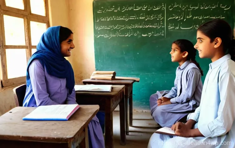 공동체 내 교육 자원의 배분 - **Prompt:** An inspiring scene of children in a rural Pakistani setting embracing digital learning d...