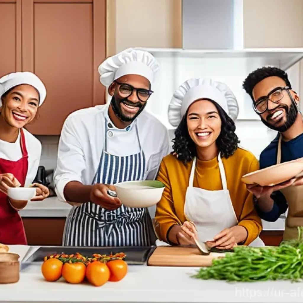 공동체 형성에 대한 사회적 변화 - **Prompt 1: A Vibrant Online Cooking Community**
    "A diverse group of individuals, ranging from y...