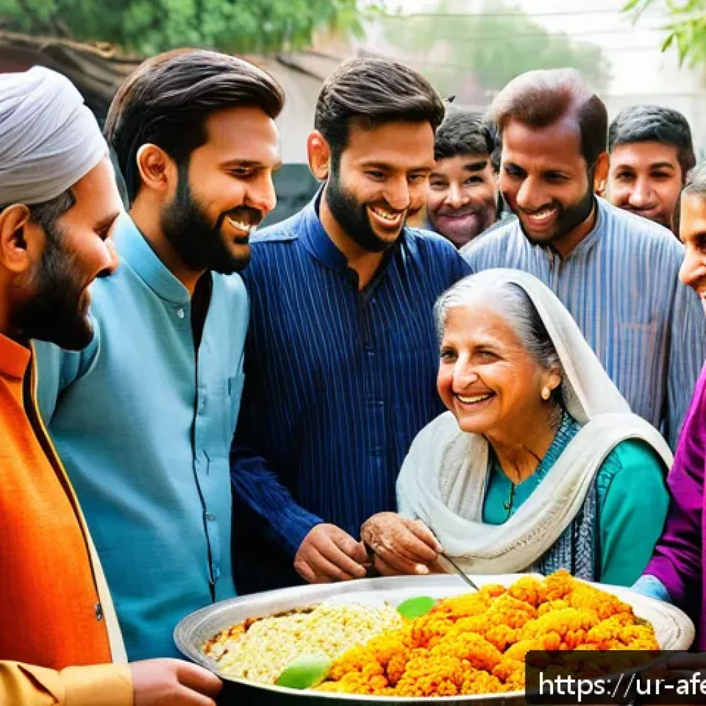 정신 건강과 공동체의 상관관계 - A warm, vibrant community gathering in a traditional South Asian neighborhood in Pakistan, featuring...