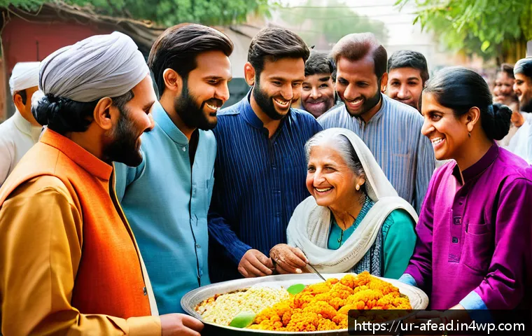 정신 건강과 공동체의 상관관계 - A warm, vibrant community gathering in a traditional South Asian neighborhood in Pakistan, featuring...