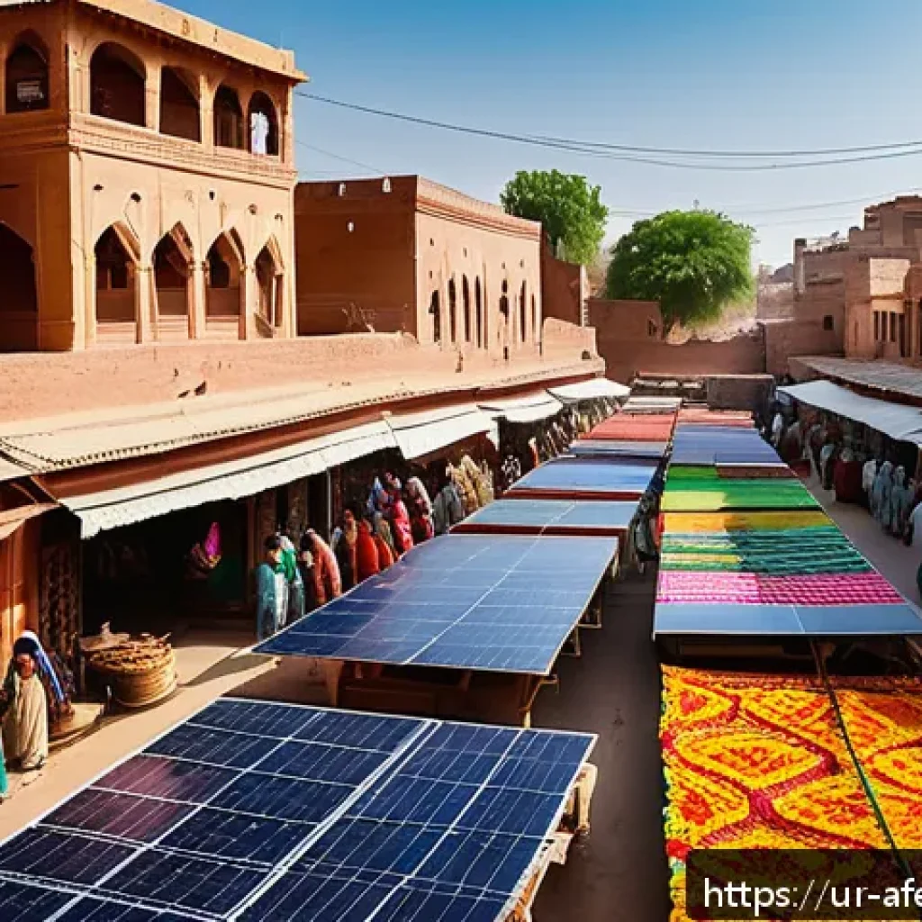 미래 공동체의 경제적 측면 - A vibrant community marketplace scene in a small Pakistani town featuring diverse local artisans and...