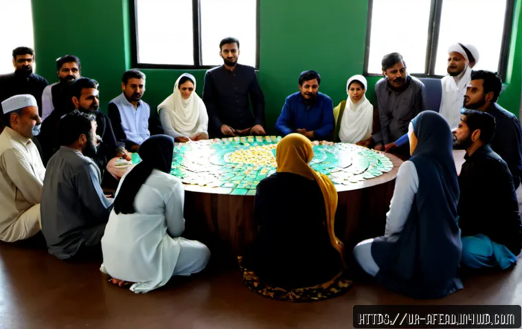 Home 17 미래 공동체에서의 시민 참여 방안 - Photorealistic community participation scene in a modern Pakistani neighborhood hall, a diverse grou...