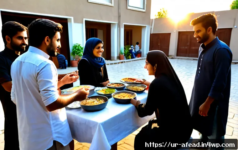 밀레니얼 세대의 공동체 가치관 변화 - Photorealistic community gathering in a modern Pakistani neighborhood courtyard, diverse Urdu-speaki...
